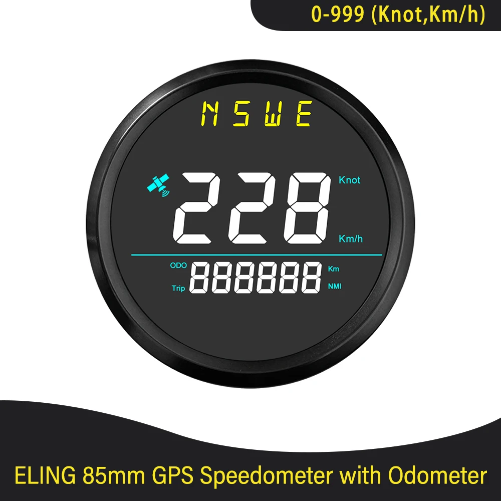 Marine 85mm Waterproof Digital GPS Speedometer 0-999 (Knots, km/h) for Sailboat Yacht with Backlight GPS Antenna 12V 24V