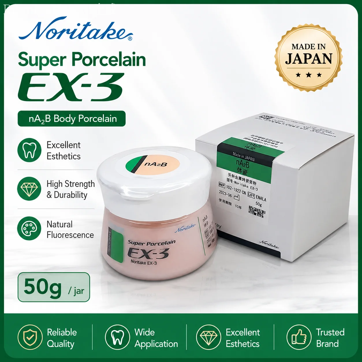 Poudre de porcelaine Noritake EX-3 Super Body 50g, Matériel de laboratoire pour la restauration céramique dentaire