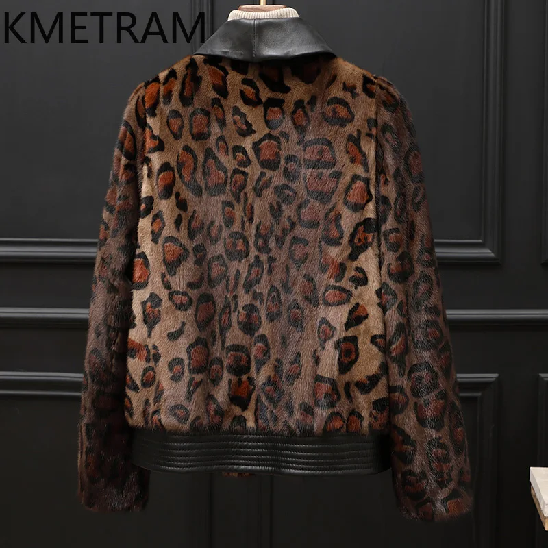 100% hele nertsbont jas vrouw luipaard gedrukt korte echte bontjas hoge kwaliteit winterkleding voor vrouwen harige jassen 2025