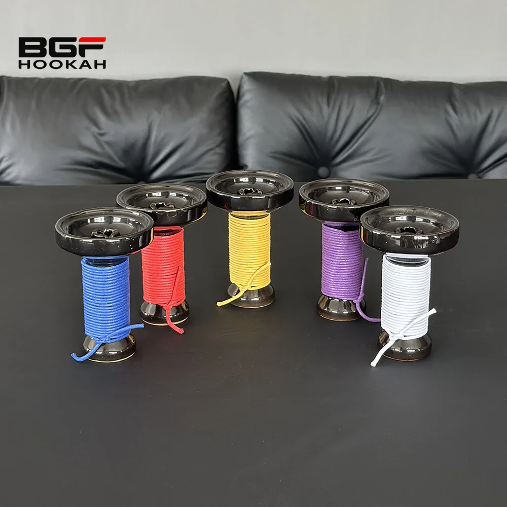 

Black Ceramic Hookah Bowl Hookah Mummy Bowl With Hemp Rope One Hole Phunnel Shisha Head Tobacco Bowl Narguil Accessories