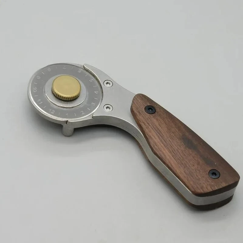 Full Metal Rotary Cutter Stainless Steel Leather Craft Knife Retractable Blade Walnut Handle 45 Mm