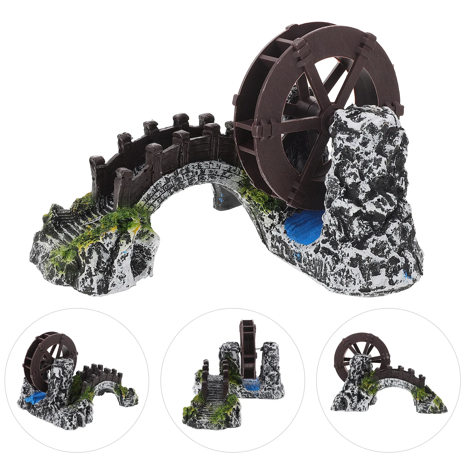 

Fish Tank Waterwheel Miniature Rockery Garden Decor Underwater Bridge nament Resin Mountain Aquarium Supplies Scenery