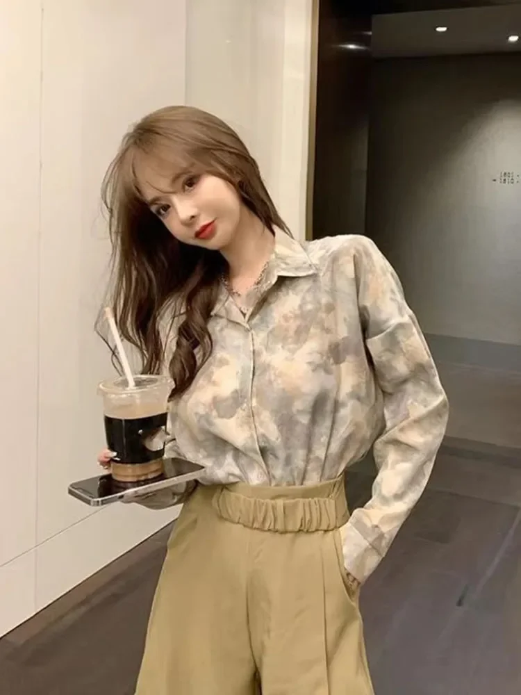 Tie Dye Damen-Hemd und Bluse, Sonderangebot von Beautiful in Promotions, elegante Jugend, Y2k-Mode, Luxus-Retro-Oberteile für Damen