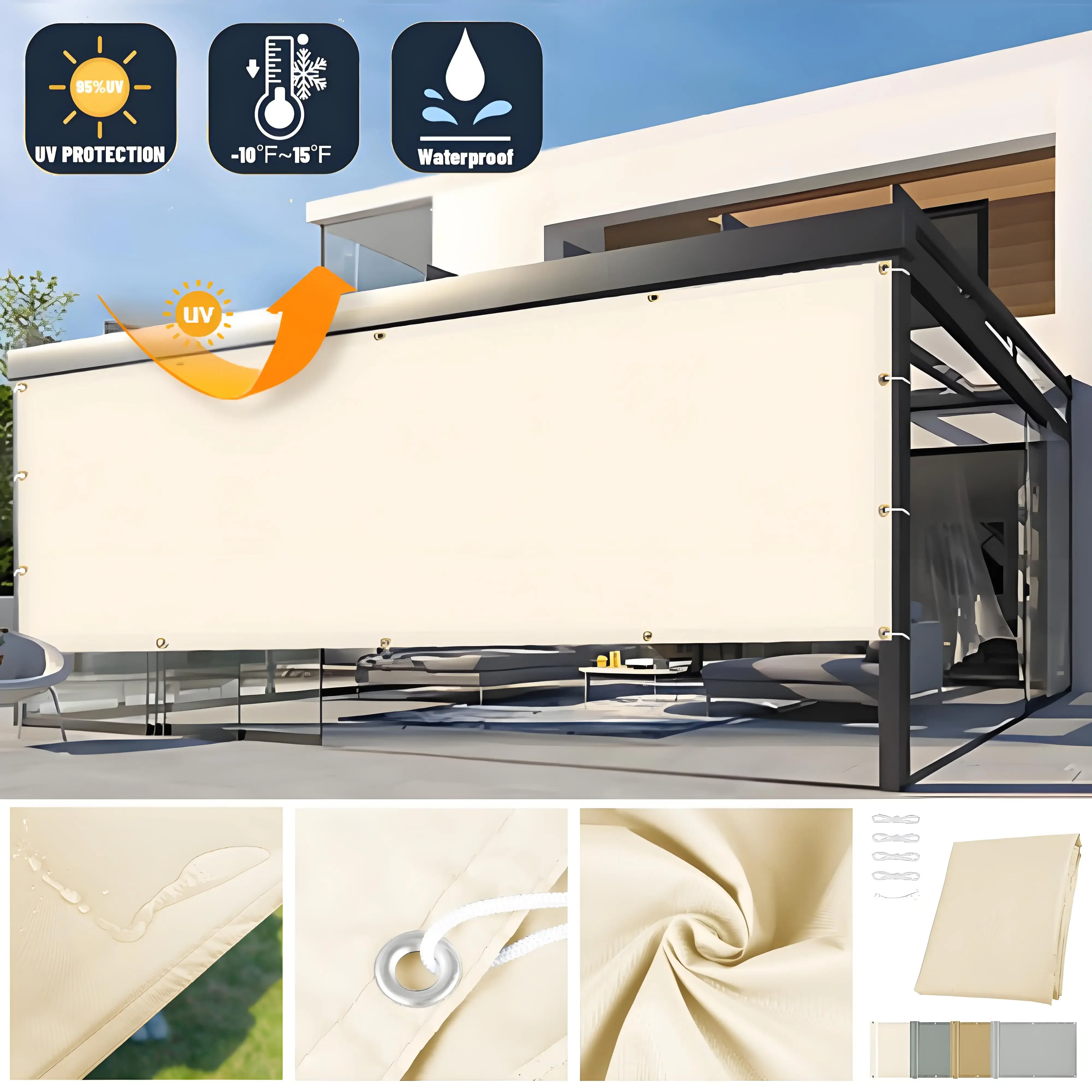 

Waterproof Straight Shade Sail with Grommets Garden Sunscreen Pergola Shade Cover Canopy Outdoor Garden Patio Tent