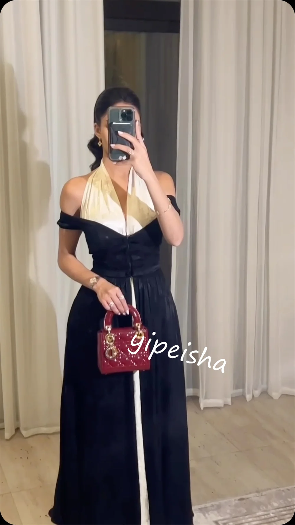 Personalizado jiayigong jérsei drapeado padrão aniversário a linha halter sob medida ocasião vestido midi vestidos arábia saudita