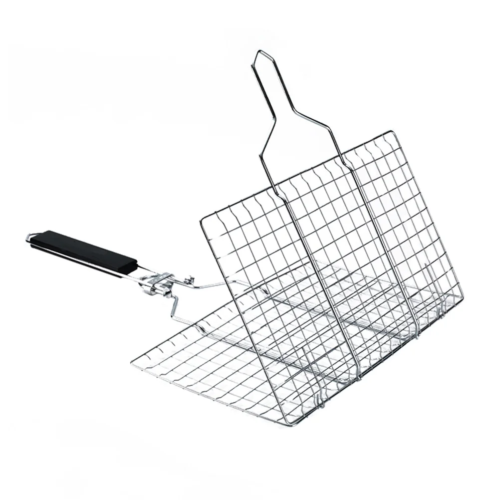 

1 шт., корзина для гриля для барбекю из нержавеющей стали, ручка против ожогов для кемпинга, барбекю, рыбы, креветок, гриль, сетка, инструмент для выпечки