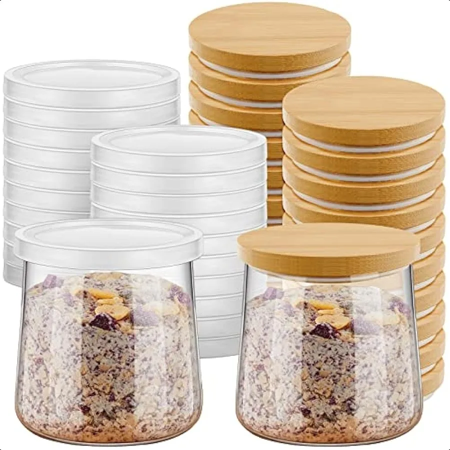 

40 Pcs Yogurt Jar Lids Bamboo Wooden Plastic Wide Mouth Storage Canning Lids Reusable Yogurt Holders Clear Compatible with Oui