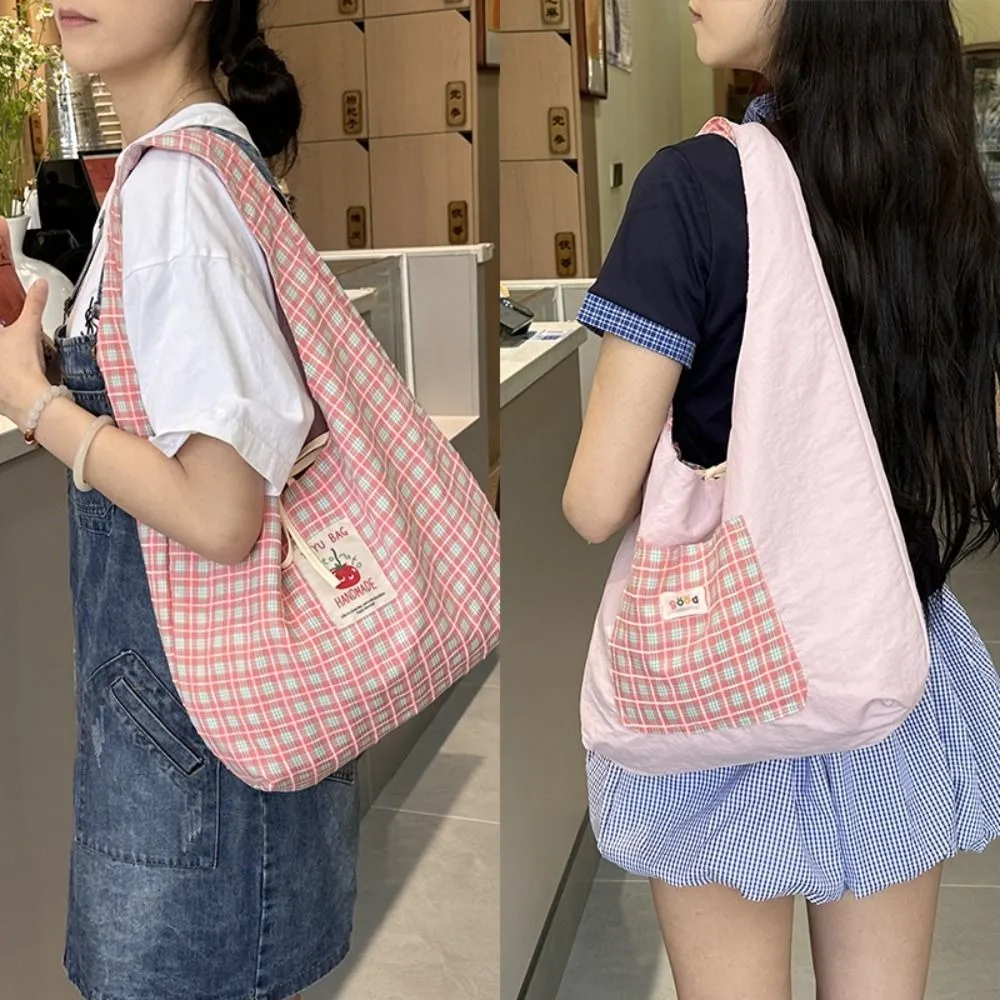 

Simple Cloth Double Sided Plaid Bag Vest Bag Retro Fresh Color Shoulder Bag Handbag Korean Style Messenger Bag Travel