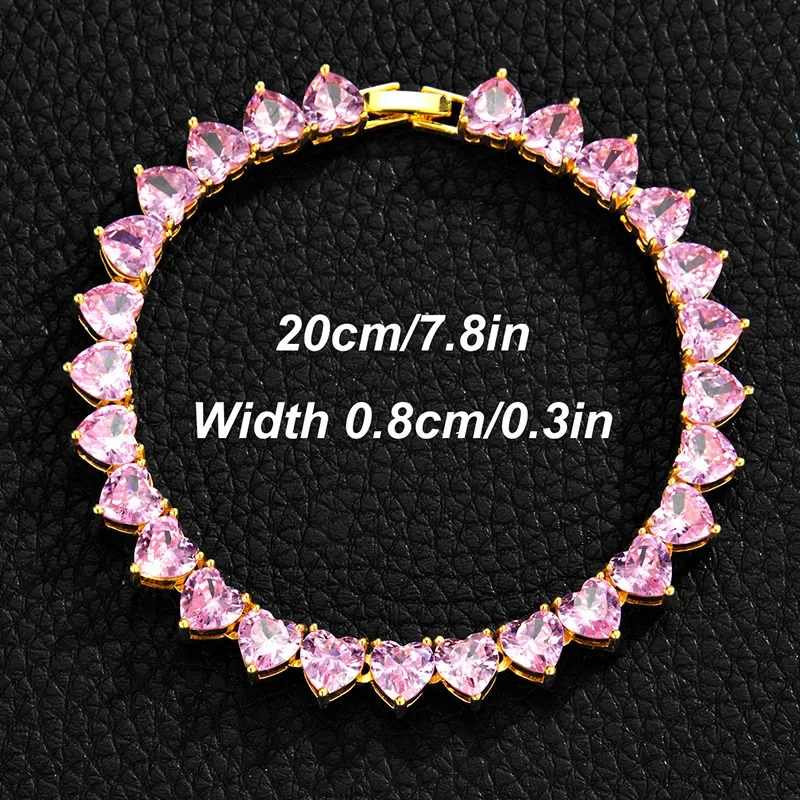 8mm Bling Crystal Pink CZ Stone Heart Love Bracelet For Women Girl Wedding Gold Silver Color Tennis Chain Infinityy Jewelry Gift view 3