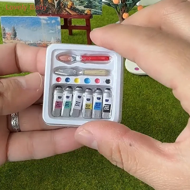 Miniature Dollhouse Watercolor Pencil Paint Box Pretend Toys DIY Simulated Scene Model Play House Lifelike Design Mini Paint Box