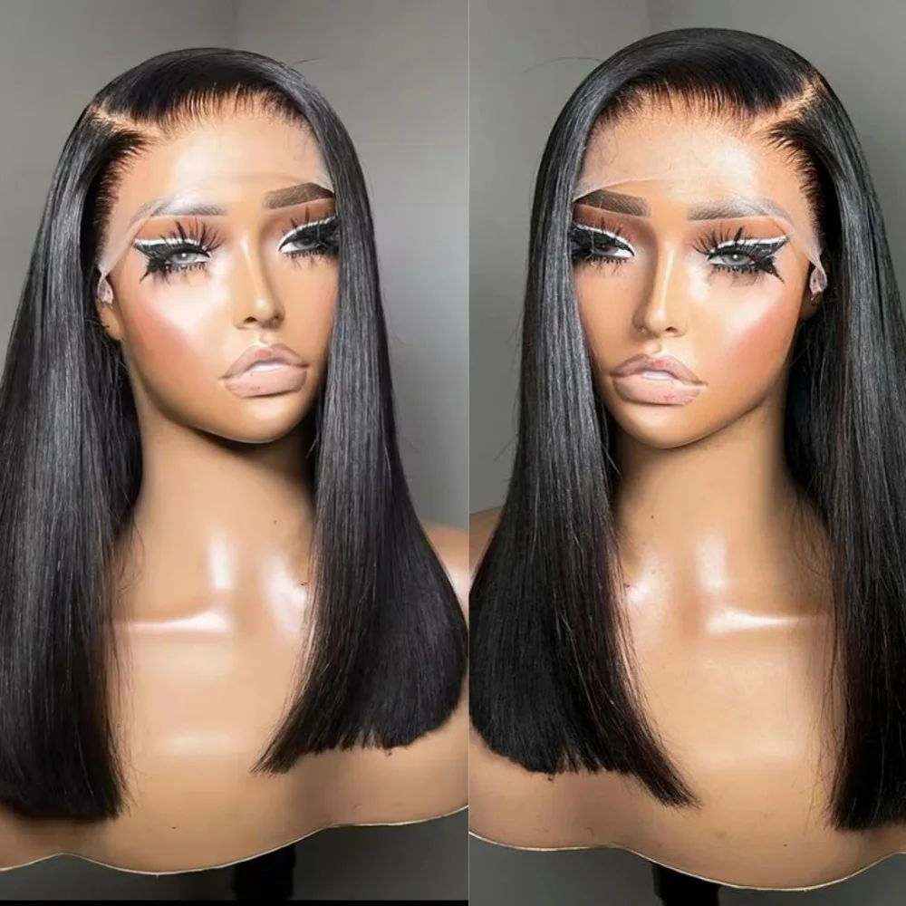 

Натуральный черный парик-боб до плеч для женщин, короткие прямые волосы с разрезом по центру, термостойкий парик-боб для повседневного использования или вечеринок