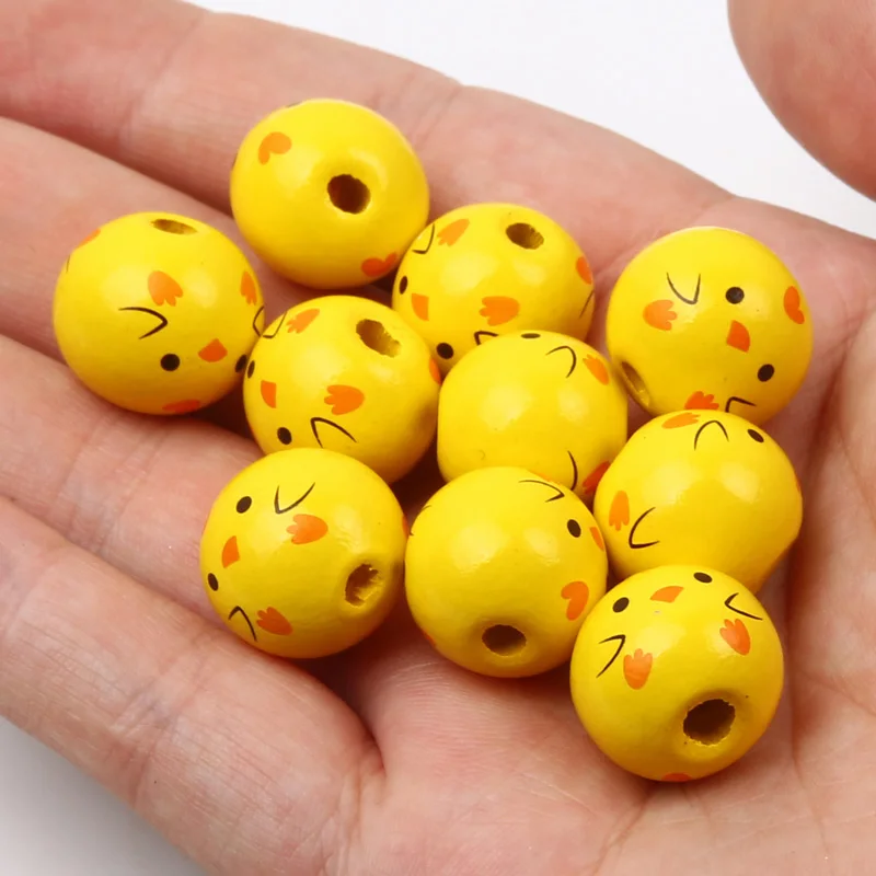 New 15MM Snowman Yellow Chick Round Wooden Beads DIY Custom Halloween Party Decoration Toys Bracelet Accessories