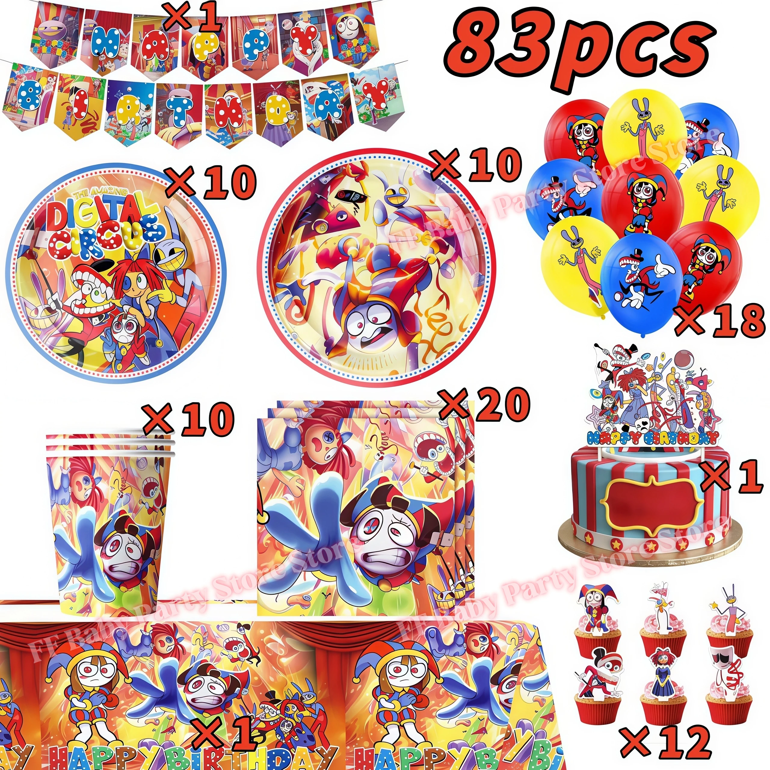Erstaunliches Tischgeschirr Geburtstagsparty-Dekoration Digitales Zirkus-Ballon-Teller-Becher-Banner-Set Kinder-Geschenk Baby-Shower-Partyzubehör – Detail 28