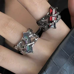 Vintage Lava Liquid Thorn Ruby Ring for Women Men y2k Index Finger Ring with Red Stone Sweet Cool Style Hollow Out Ring Jewelry