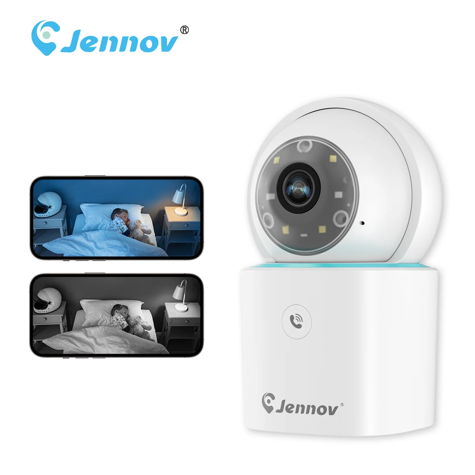 Jennov 1296P HD WIFI Camera 360° Home Security Camera with One-Click Talk, Baby Camera Monitor for Home Indoor &Outdoor Security