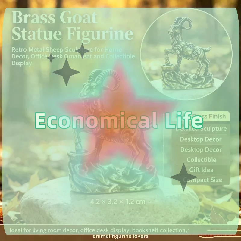 [MOA]1Pcs Metal Zodiac Goat Statue Decoration Sheep Animal Theme Flat Base Frame Tabletop Ornament Auspicious Implication[MOA]