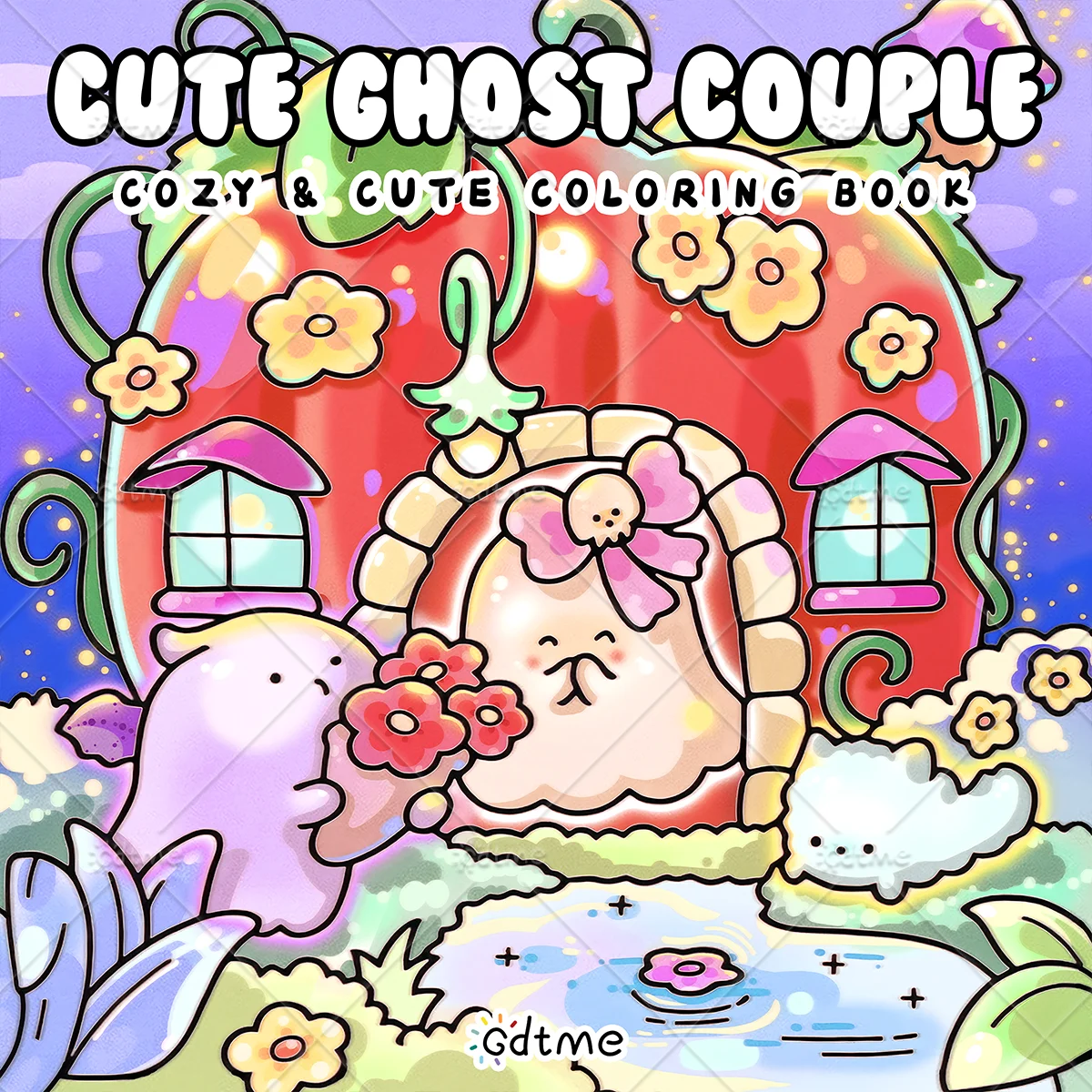 Cute Ghost Couple Coloring Book for Adults Cozy Kawaii Halloween Ghost Pumpkin Scenes Stress Relief Relaxing Art Drawing Book