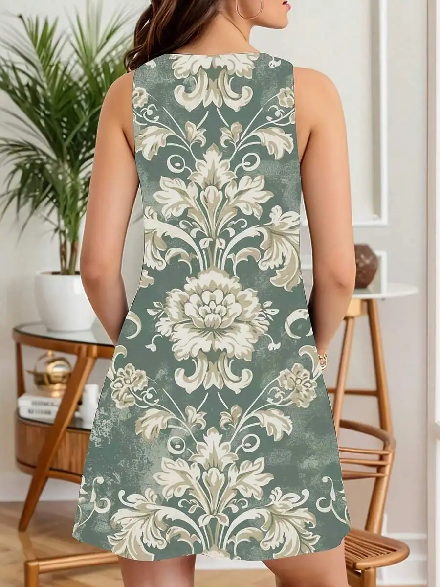 

Women Sleeveless Floral Print Dress Summer Casual A-Line