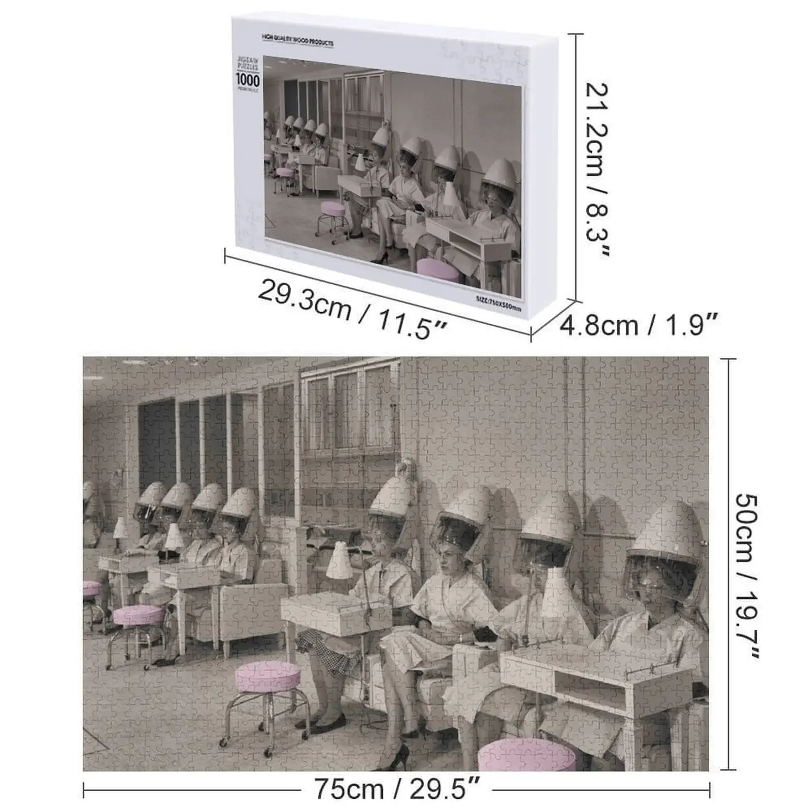 Beauté jour vintage sépia salon de coiffure photo Puzzle Compositions en bois pour enfants Puzzle personnalisé