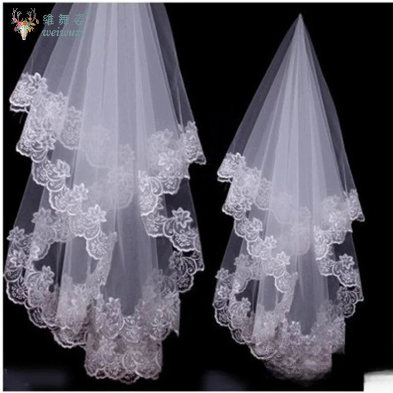 エレガントなホワイトヴィンテージレースエッジ刺繍エッジ高品質チュール花嫁ベール一層ショールスタイルヘッドベール結婚式