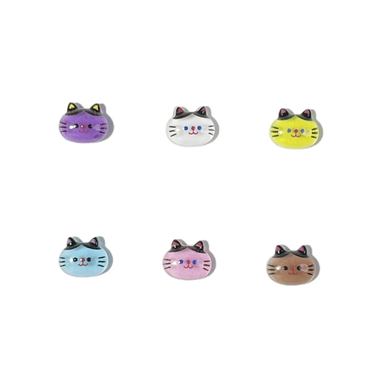 20pcs miniso colorful cat head cartoon nail charms for diy nail making cute mini resin flatback nail art decoreation