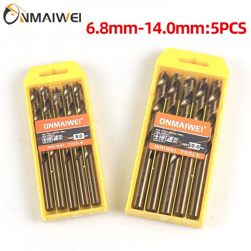 1.0-13mm Cobalt Coated 5/10PCS Twist Drill Bit Set HSS M35 Gun Drill Bit For Wood/Metal Hole Cutter Power Tools