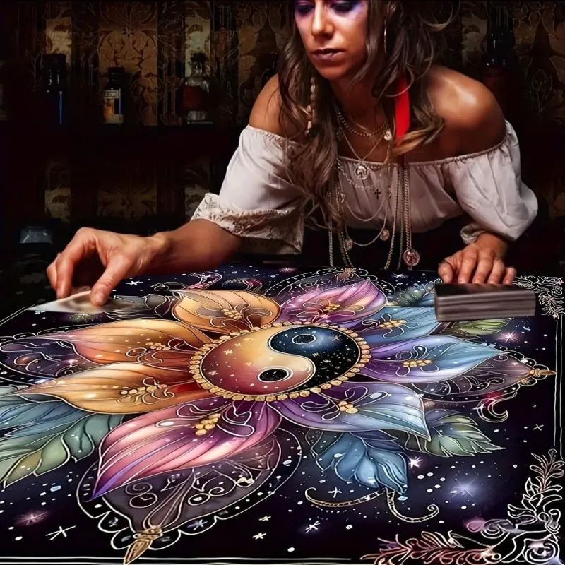 Mantel VIKAMA Yin-Yang Mandala, mantel para cartas del tarot, mantel para cartas del tarot con cielo estrellado, decoración del hogar