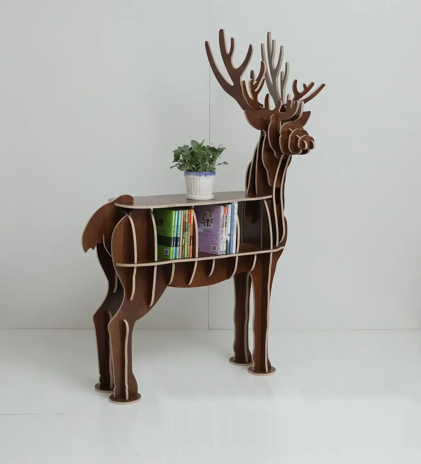 wooden Floor Decoration Elk deer Furniture Ornaments Children Bookshelf shelf Racks Window Prop Living Room Decor Shelves wood