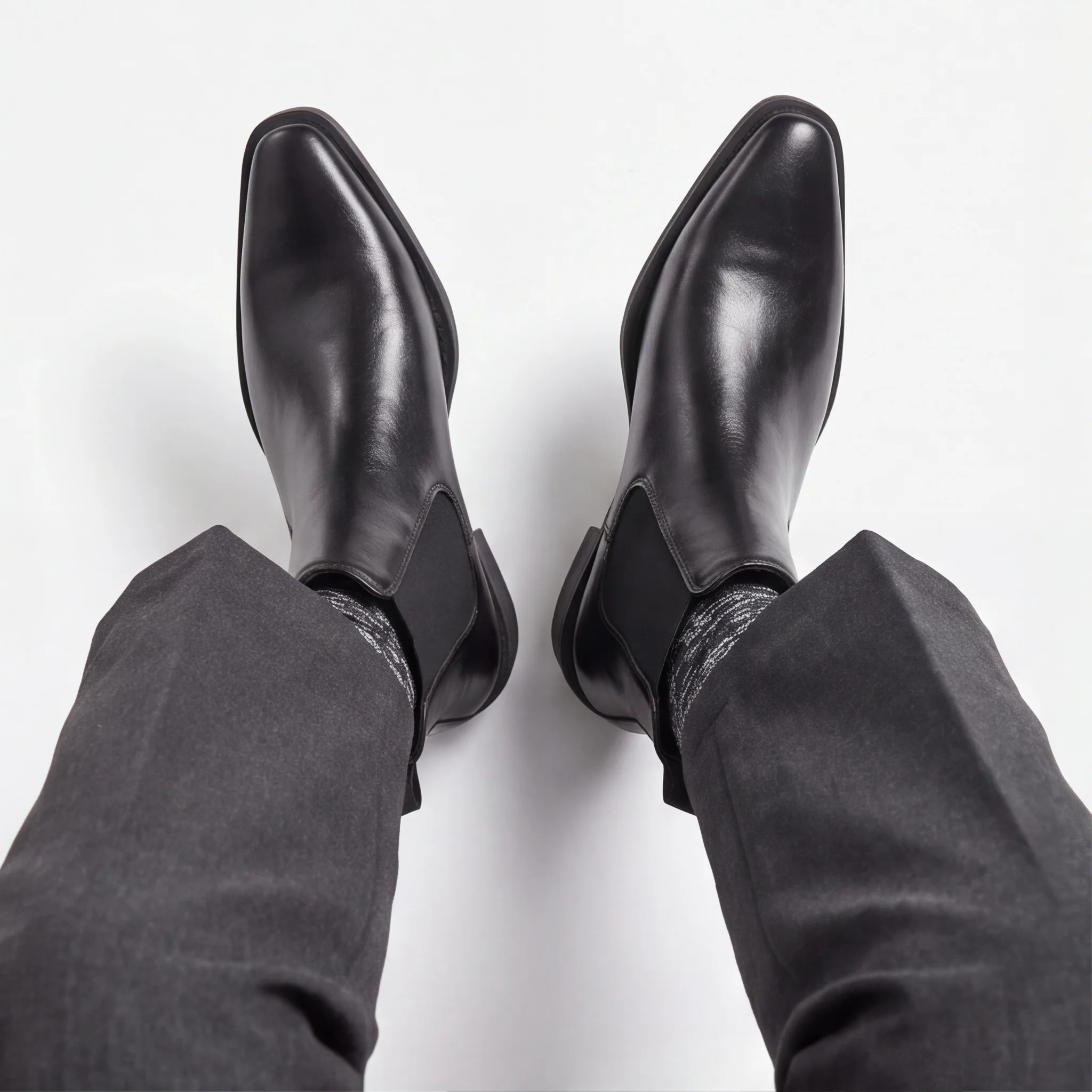 Chelsea Boots For Man Black Pointed Toe Ankle Boots Elastic Side Pull On Mens Boots Smart Casual Block Heel