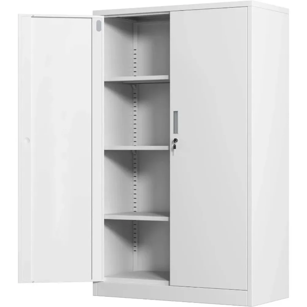 Metal Storage Cabinet with Locking Doors and 3 Adjustable Shelves, 53.5-Inch Lockable Storage Cabinets for Home Office Garage