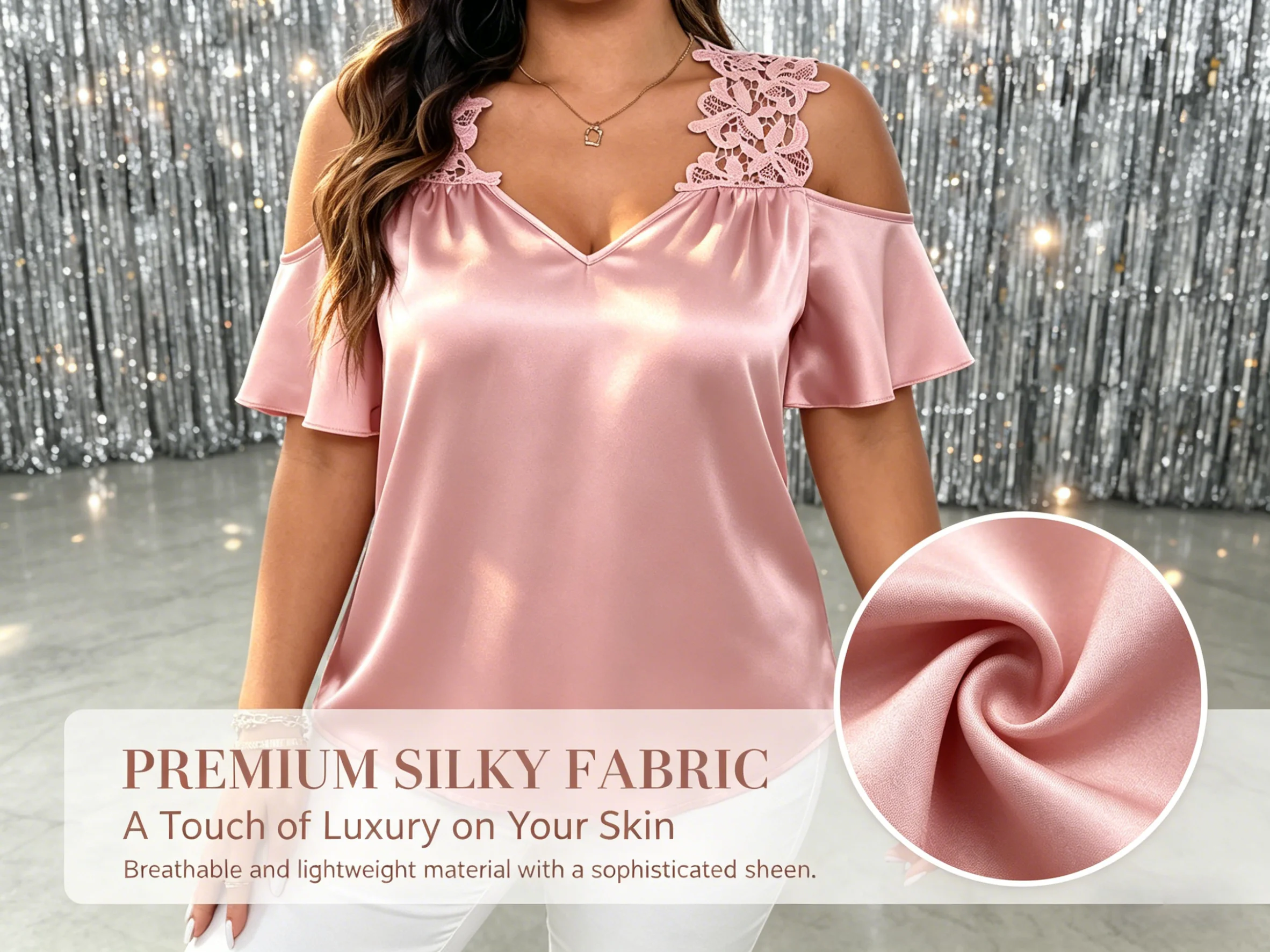 Übergröße Spitzen-Insert Peplum-Bluse Elegantes Abendparty-Oberteil Glamouröse Passform – Detail 2