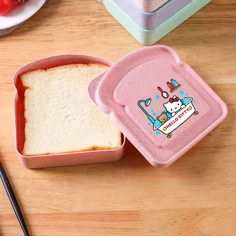 Nueva Lonchera Portátil con Forma de Tostada de Hello Kitty, Linda Caja para Sándwiches con Tapa, Caja Bento para Picnic al Aire Libre