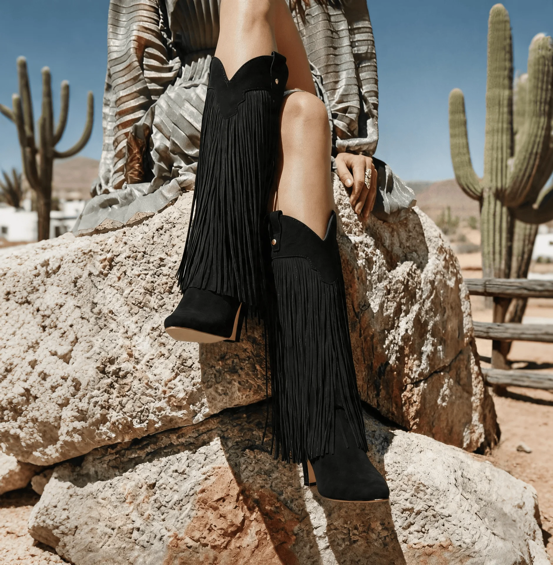 Women'S Fashion Wild West - Kniehohe Western-Cowboy-Stiefel aus Wildleder für Damen