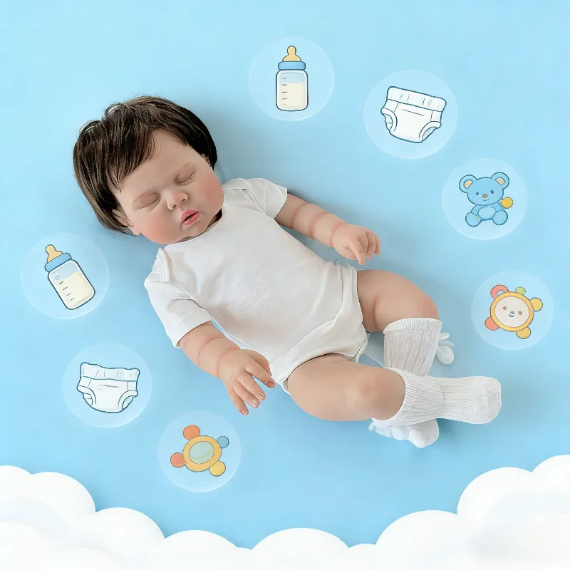 24インチのリアルな寝ている女の子人形、柔らかい布製ボディ、60cmのリボーンドール、手植えの髪付き