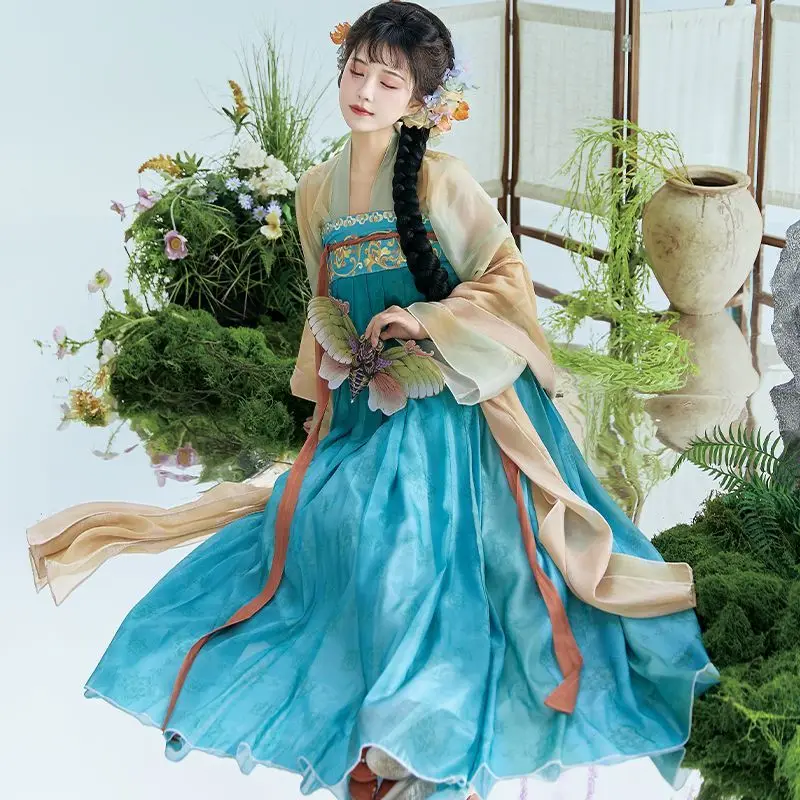 

Tang Dynasty Chinese Style Retro Floral Hanfu Dress Ancient Women Traditional Stage Costume Dance Female Vintage Princess Outfit