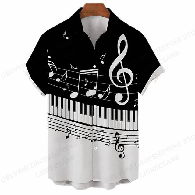 Music Note 3d Print Shirts Men Women Single Breasted Oversized Blouse Men\'s Vocation Lapel Shirt Beach Camisas Cuba