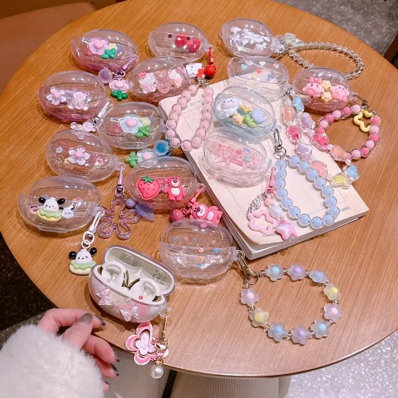 حافظة كرتونية شفافة لهاتف QCY Crossky C30 على شكل نجمة على شكل فراشة الدب سماعة غطاء ناعم QCY C30 صندوق سماعات فوندا مع سلسلة مفاتيح