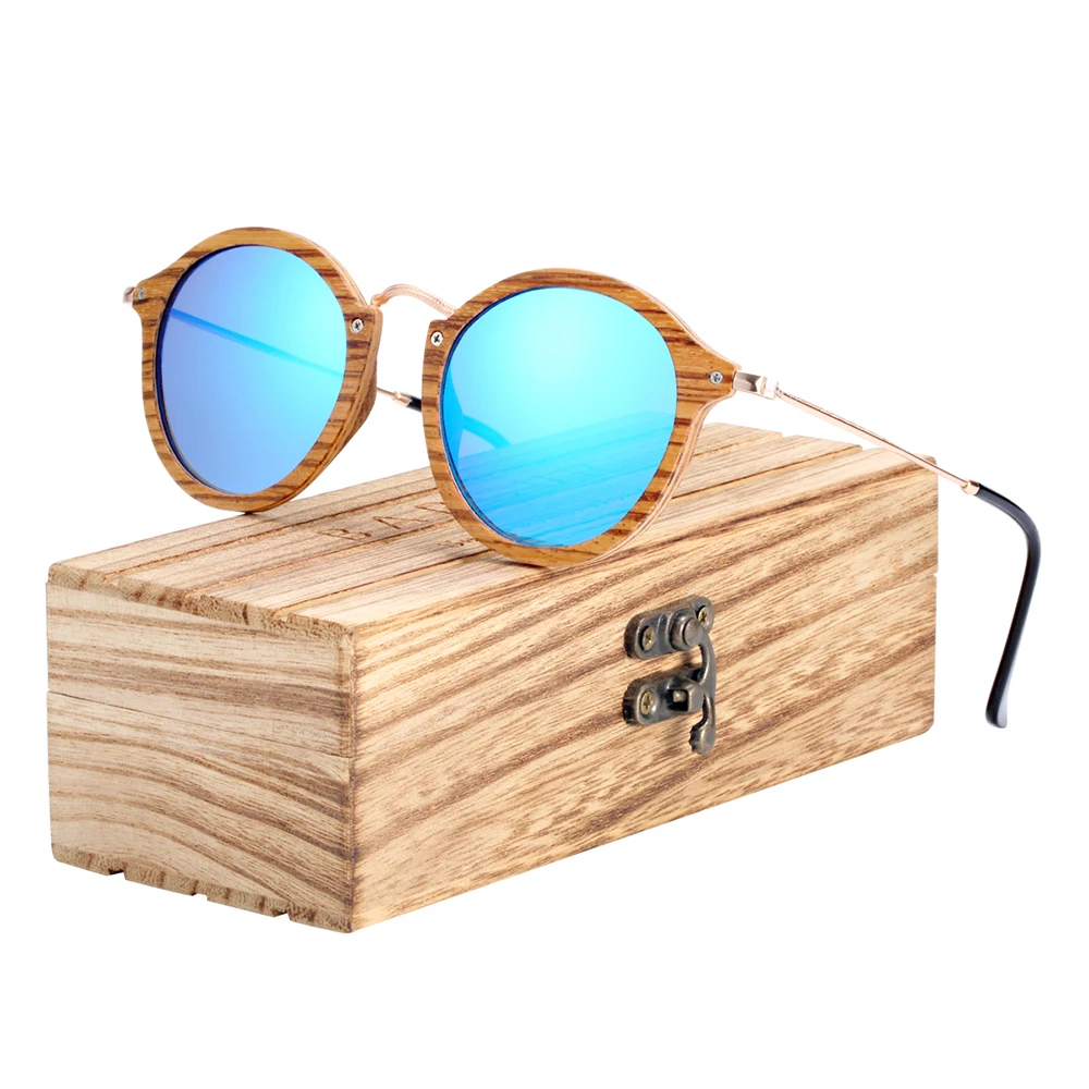 

Brand Design Zebra Retro Hand Made Round Wood Sunglasses Fashion Polarized Women Sun Glasses Men UV400 Protection