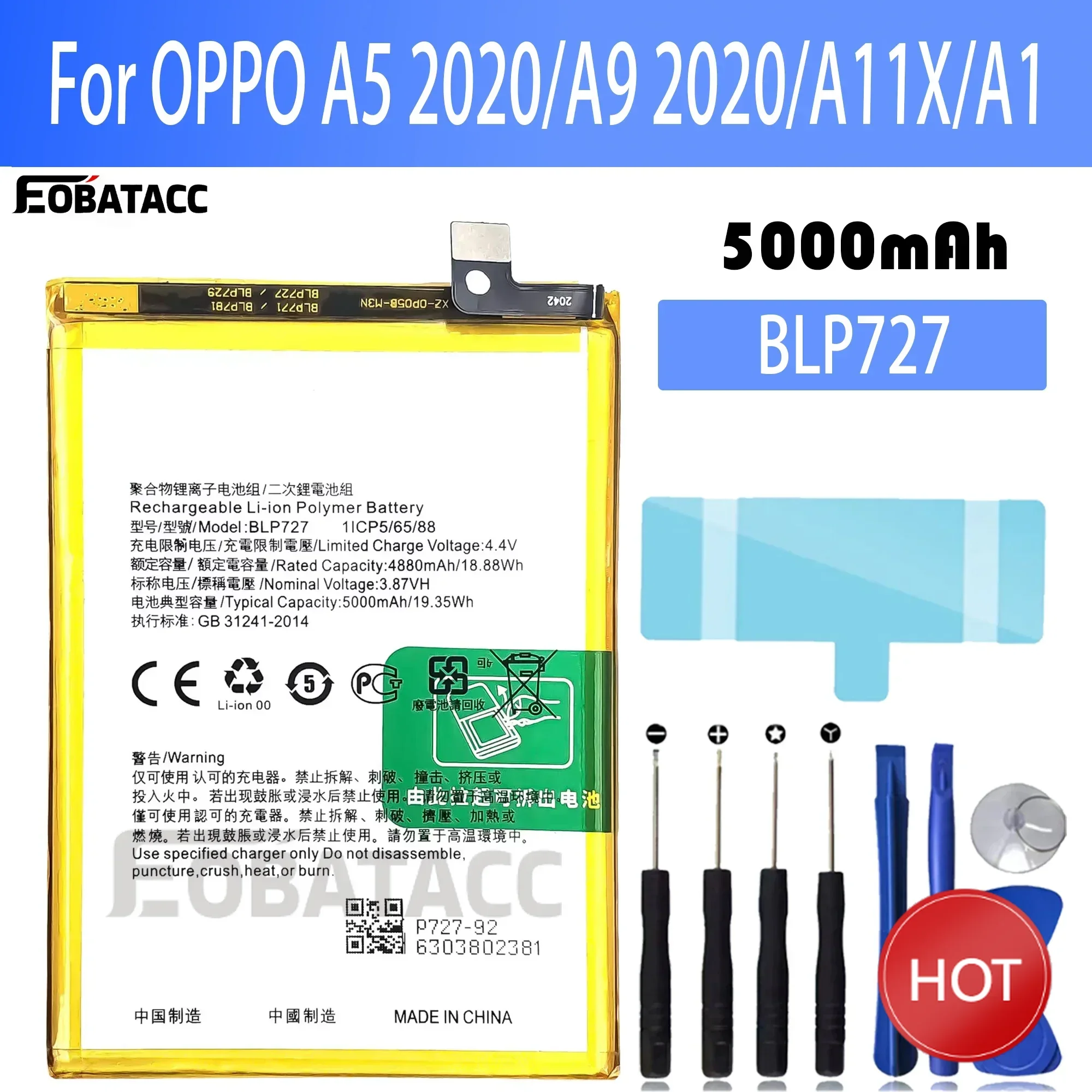 

100% New Original Battery BLP727 For OPPO A11 A11X A5 2020 Battery + Free Tools