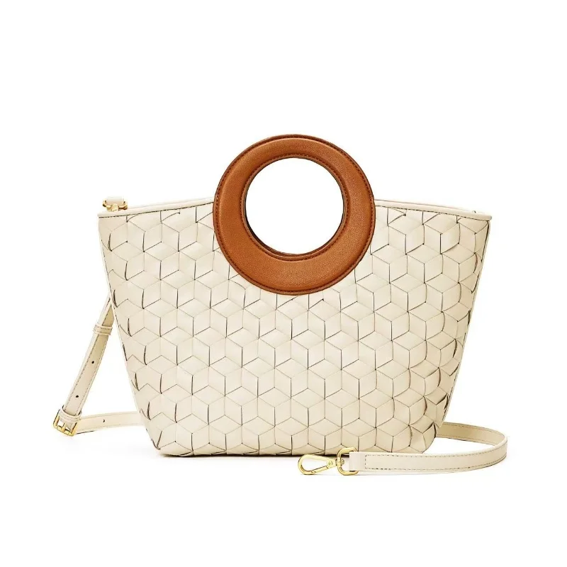 New Vegan Leather Woven Women's Handbag Fashionable Classic Handheld Basket Bag Diamond Pattern Tote Bag Versatile Commuting Bag