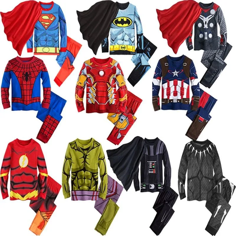 

Marvel Avengers Spider-Man Hulk Captain America Cartoon Anime Home Suit Set Men and Female Student Role Playing Two-piece Set