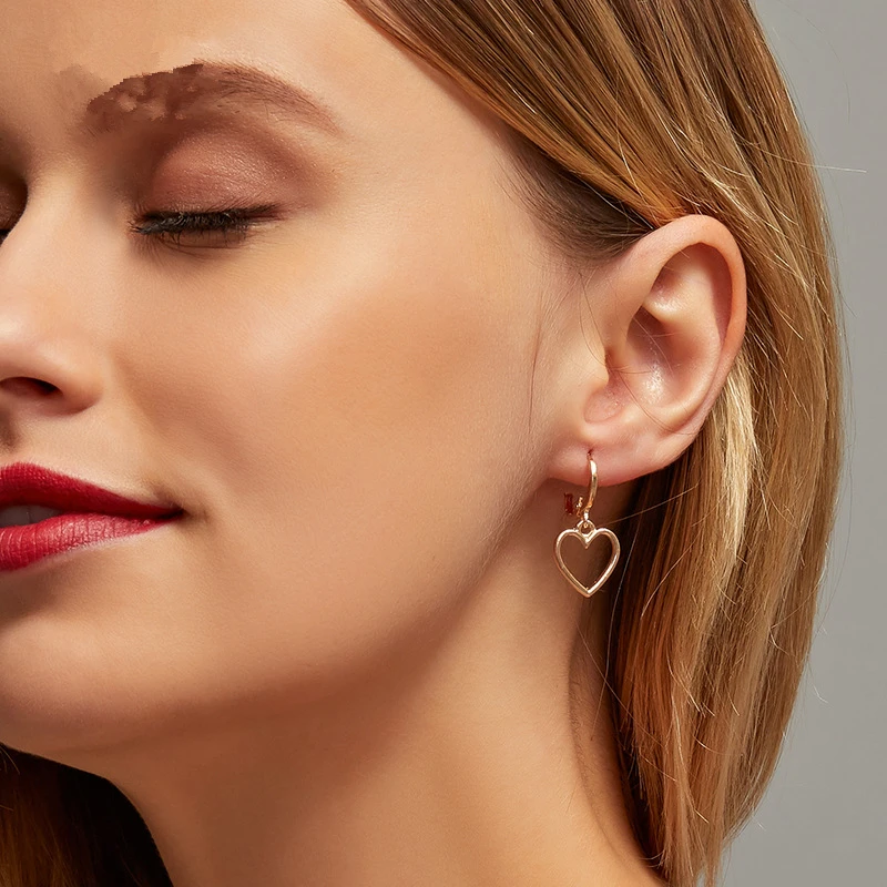 Trendy Silver Color Hollow Love Heart Earrings For Women Girls Korean Simple Sweet  Party Wedding Jewelry Gifts