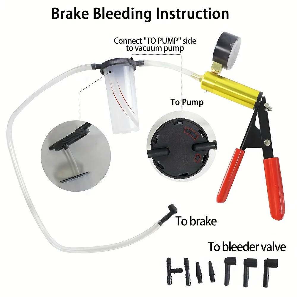 مجموعة أدوات نزيف الفرامل مع مضخة تفريغ يدوية مع محولات قياس مجموعة نزيف سائل الفرامل للسيارات لشاحنة سيارة الدراجة (أحمر) #4