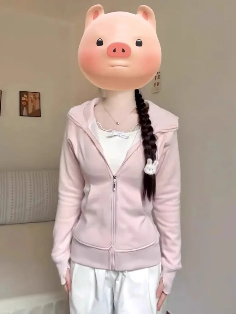 

Женская розовая толстовка-кардиган с длинными рукавами, приталенная, на весну-осень, повседневная, модная, для города