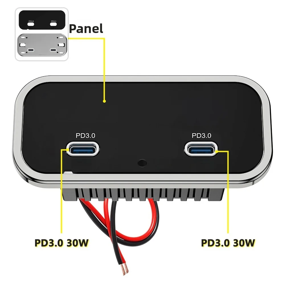 Dual USB C 60W Charging Adapter for 12V 24V Automotive Environments Including For Car Bus RV Motorcycle Seat Installations
