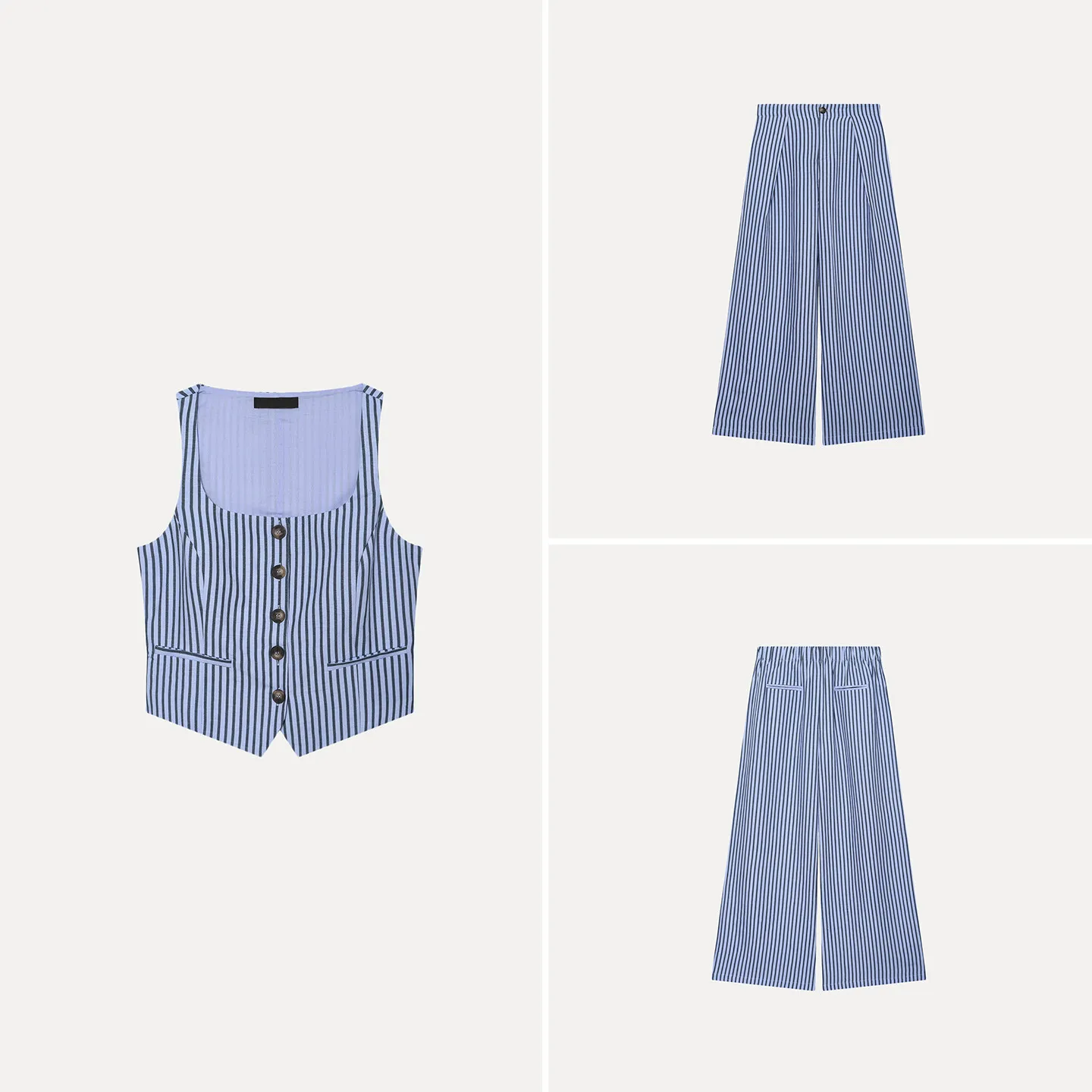 Women's Retro Striped Suit Vest High Waist Casual Simple Print Pants Two Piece Set Summer Fashion Ensemble ZADATA Brand