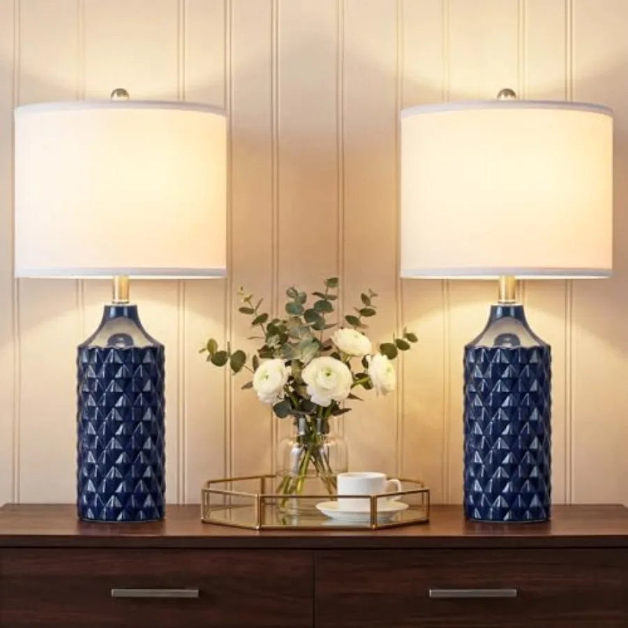 

Современный набор из 2 керамических настольных ламп - с текстурой в виде алмазных выступов, 25 дюймов, прикроватные лампы для спальни и гостиной, 3-режимная регулировка яркости