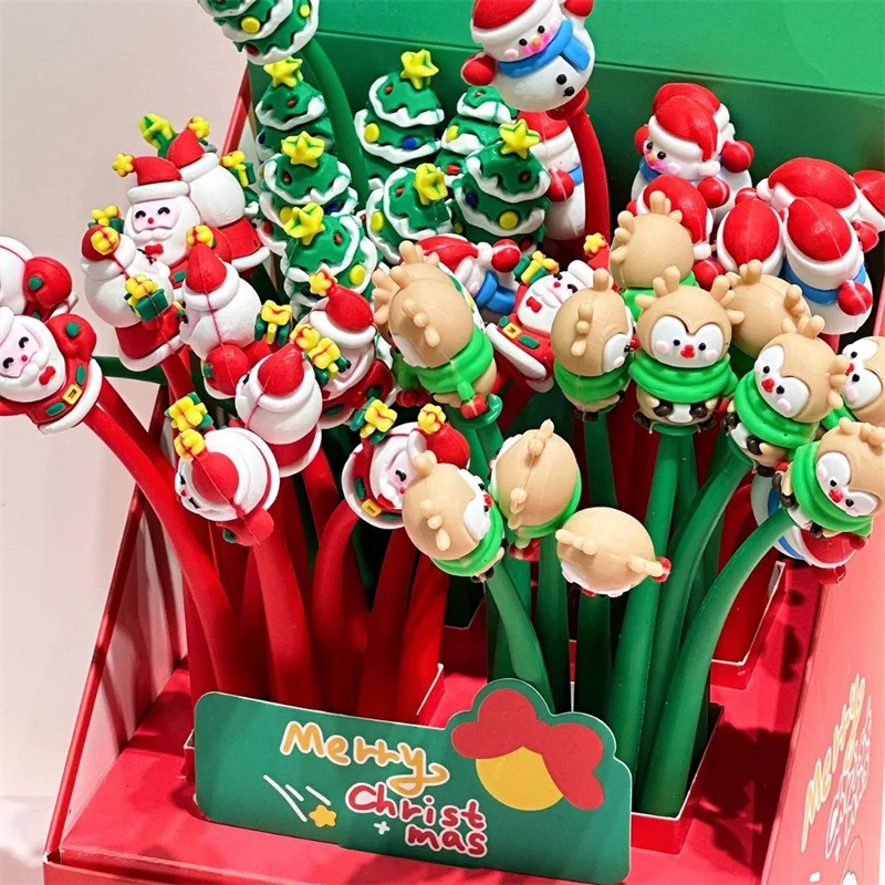 48pcs/lot Cartoon Christmas Elk Gel Pen Cute 0.5mm Black Ink Signature Pens Stationery Gift School Writing Supplies