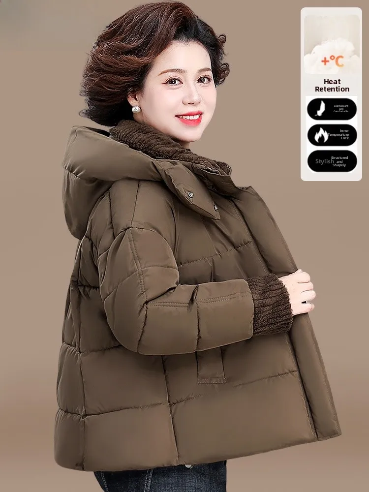 

Thiened Warmth down Cotton Jaet ort Sle for Middle-Aged And ly Women Winter Faion Outerwear Coat Polyester Fiber