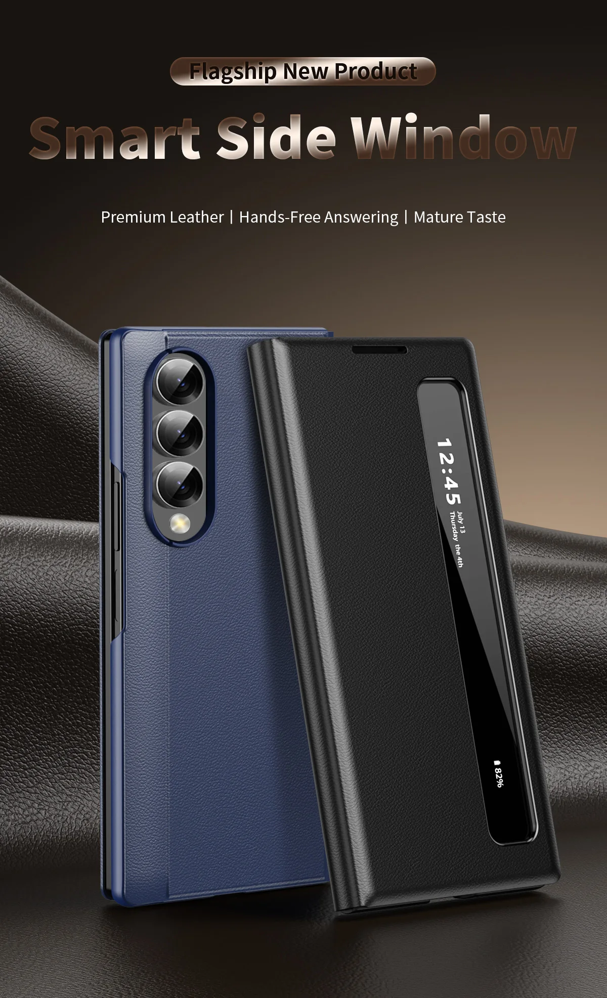 

Z Fold 3/4 Side Smart Window Case, Wake Up/Sleep, Phone Protective Cover For Samsung Galaxy Z Fold3/ Z Fold 4 Holder Stand Case